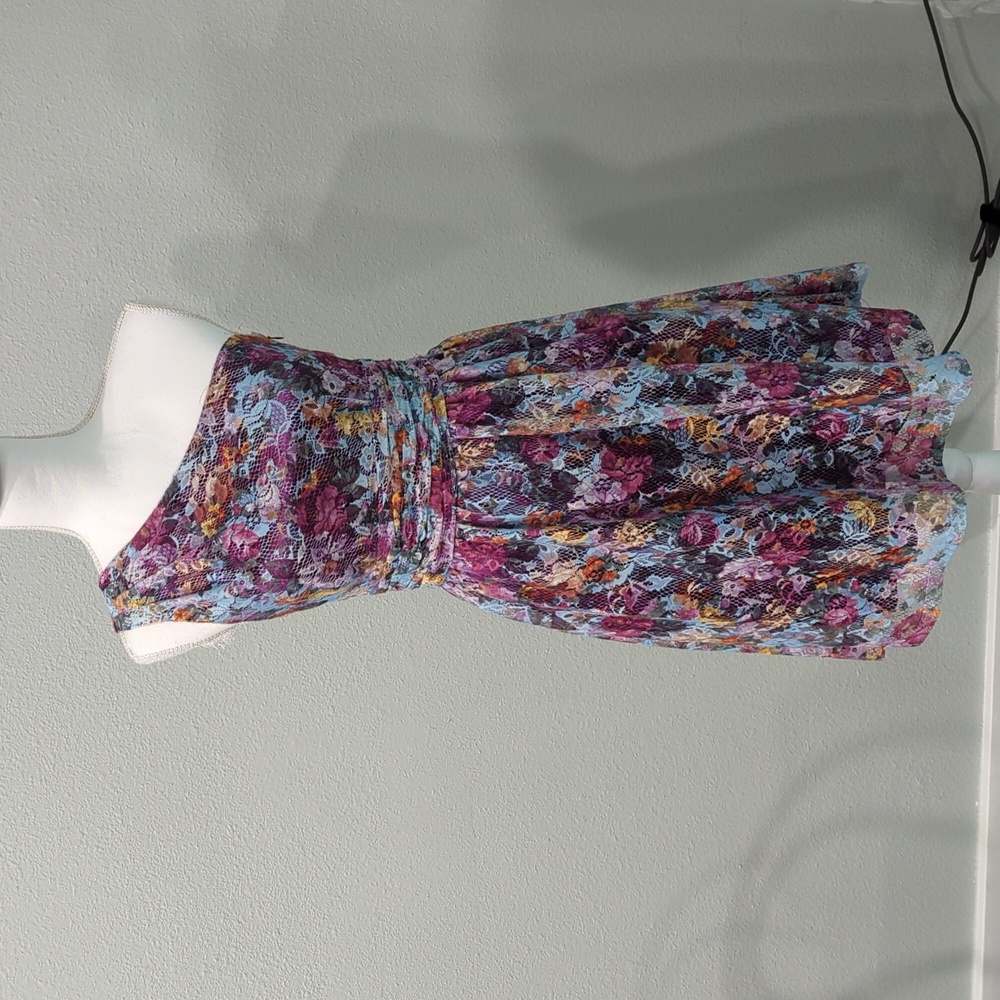 Tahari Floral Lace Cocktail Dress One Shoulder Fit & Flare Plum Teal Taupe sz 2